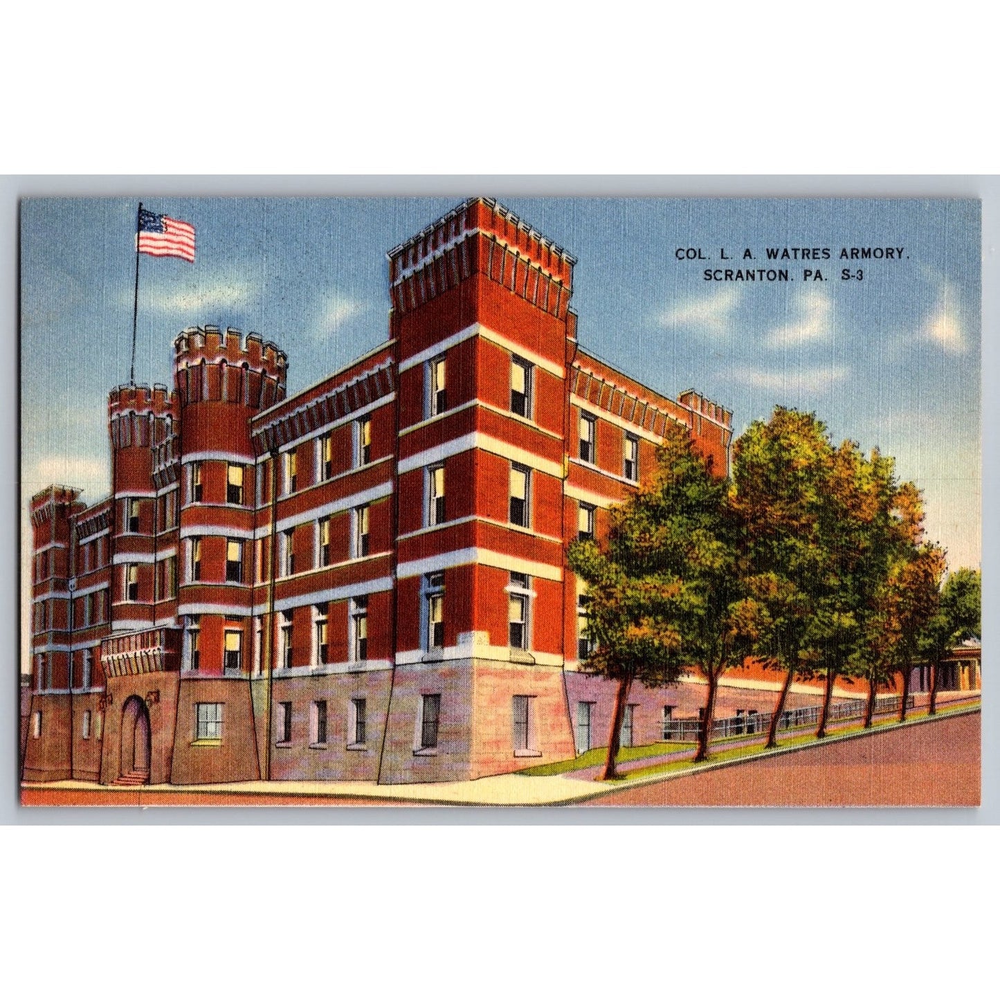 Scranton PA Pennsylvania Col L.A. Watres Armory Linen Postcard Unused