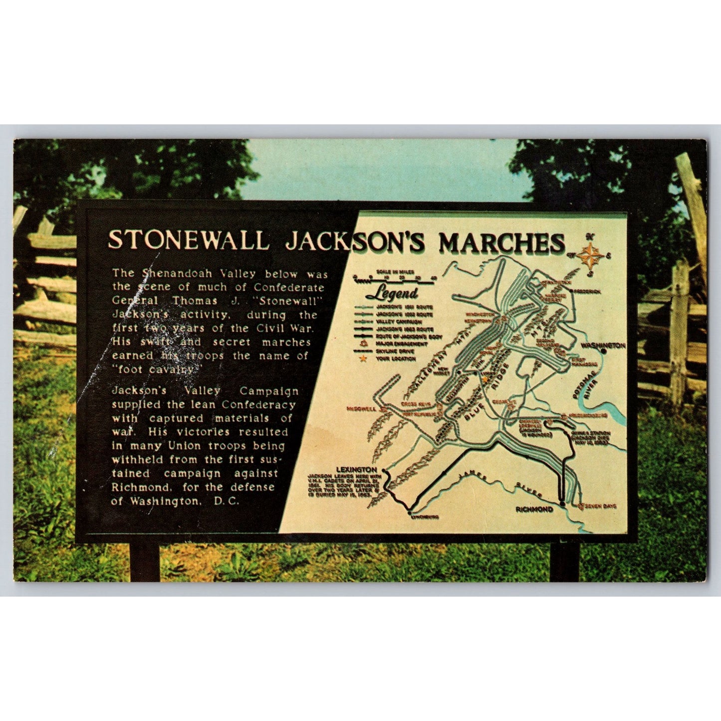 Lexington VA Virginia Shenandoah Valley Stonewall Jacksons Marches Postcard