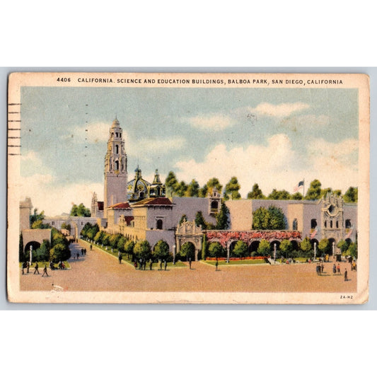 San Diego CA California Balboa Park Science Education 1935 White Border Postcard