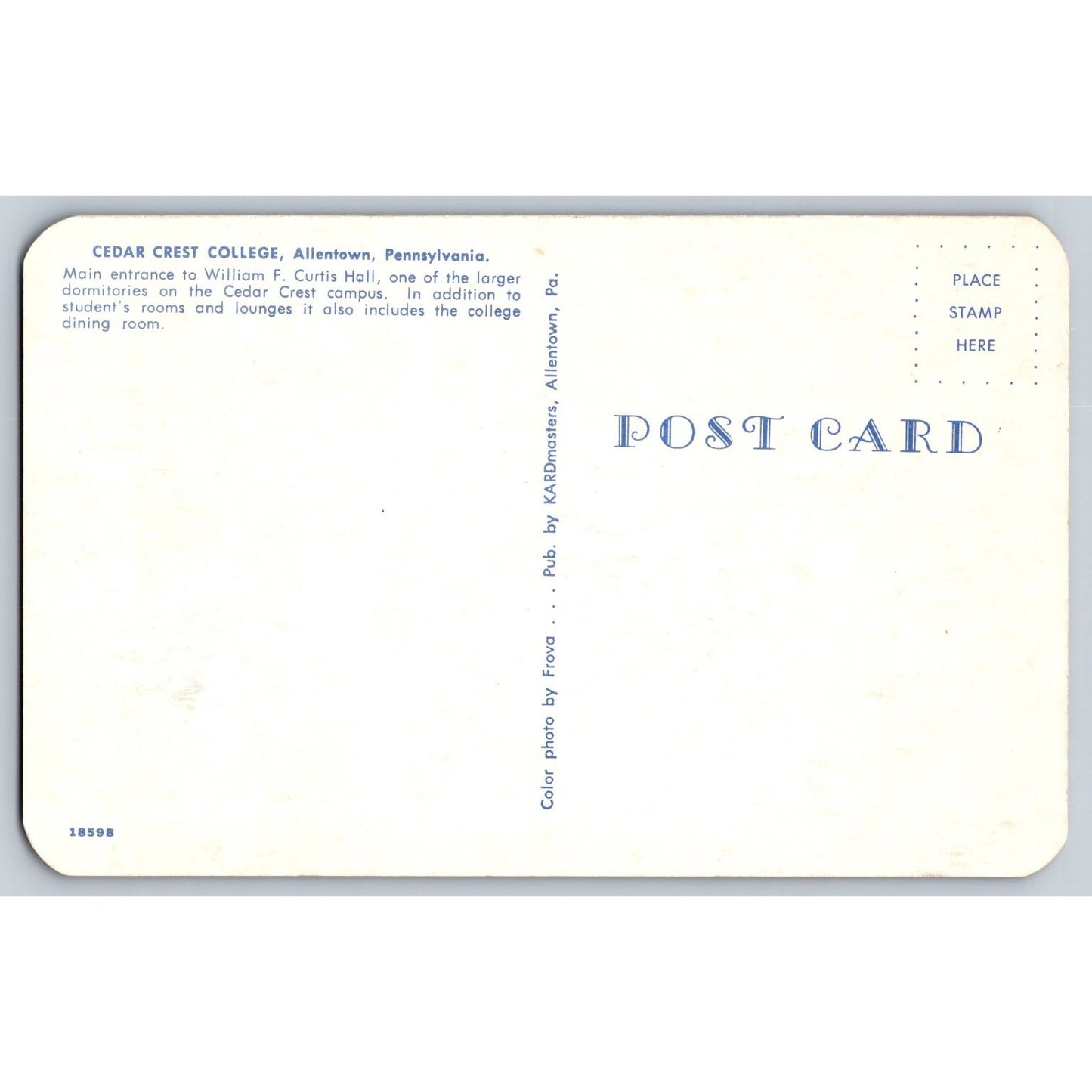 Allentown PA Pennsylvania Cedar Crest College William F Curtis Hall Dorm Postcard