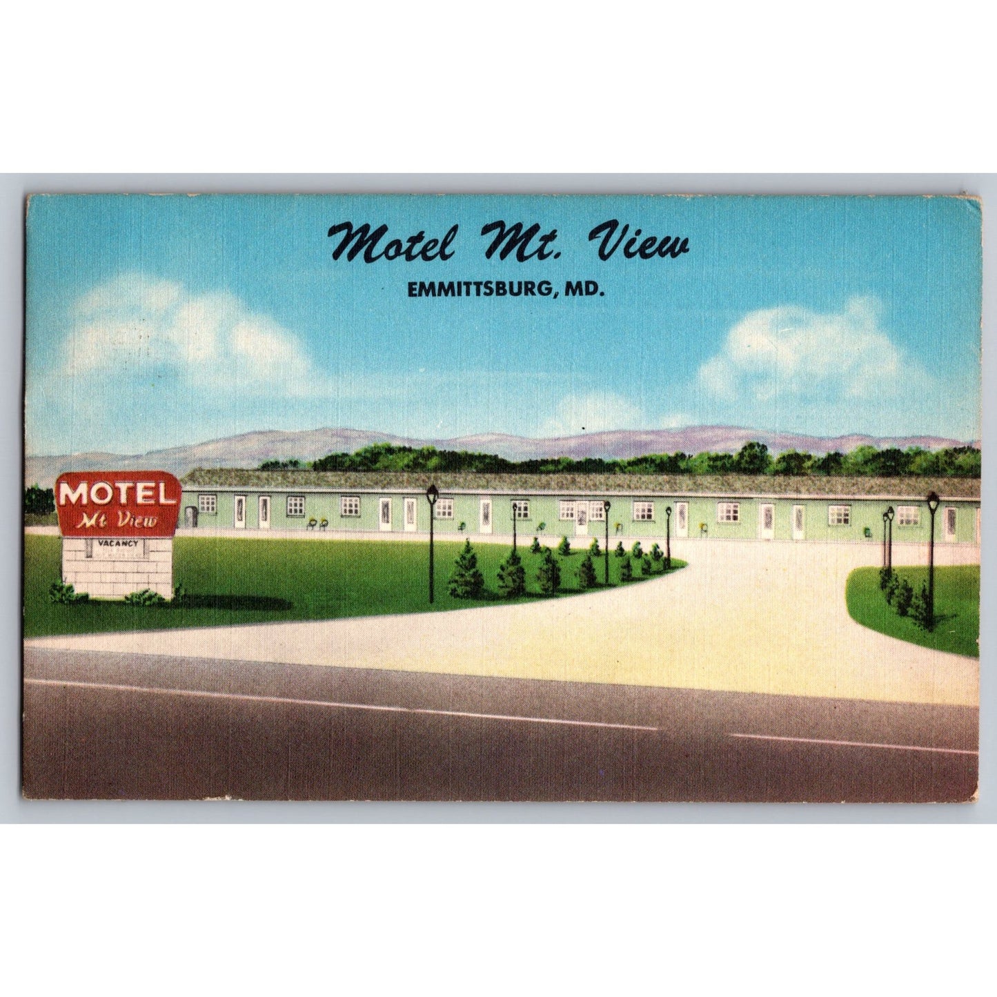 Emmitsburg MD Maryland Motel Mt Mountain View 1950s Linen Postcard