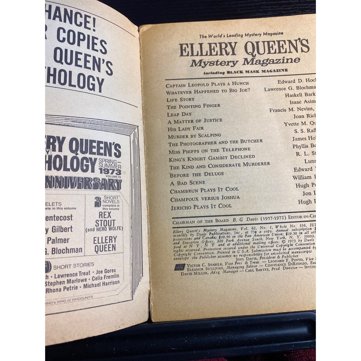 Ellery Queens Mystery Magazine July 1973 Isaac Asimov Hugh Pentecost Edward Hoch