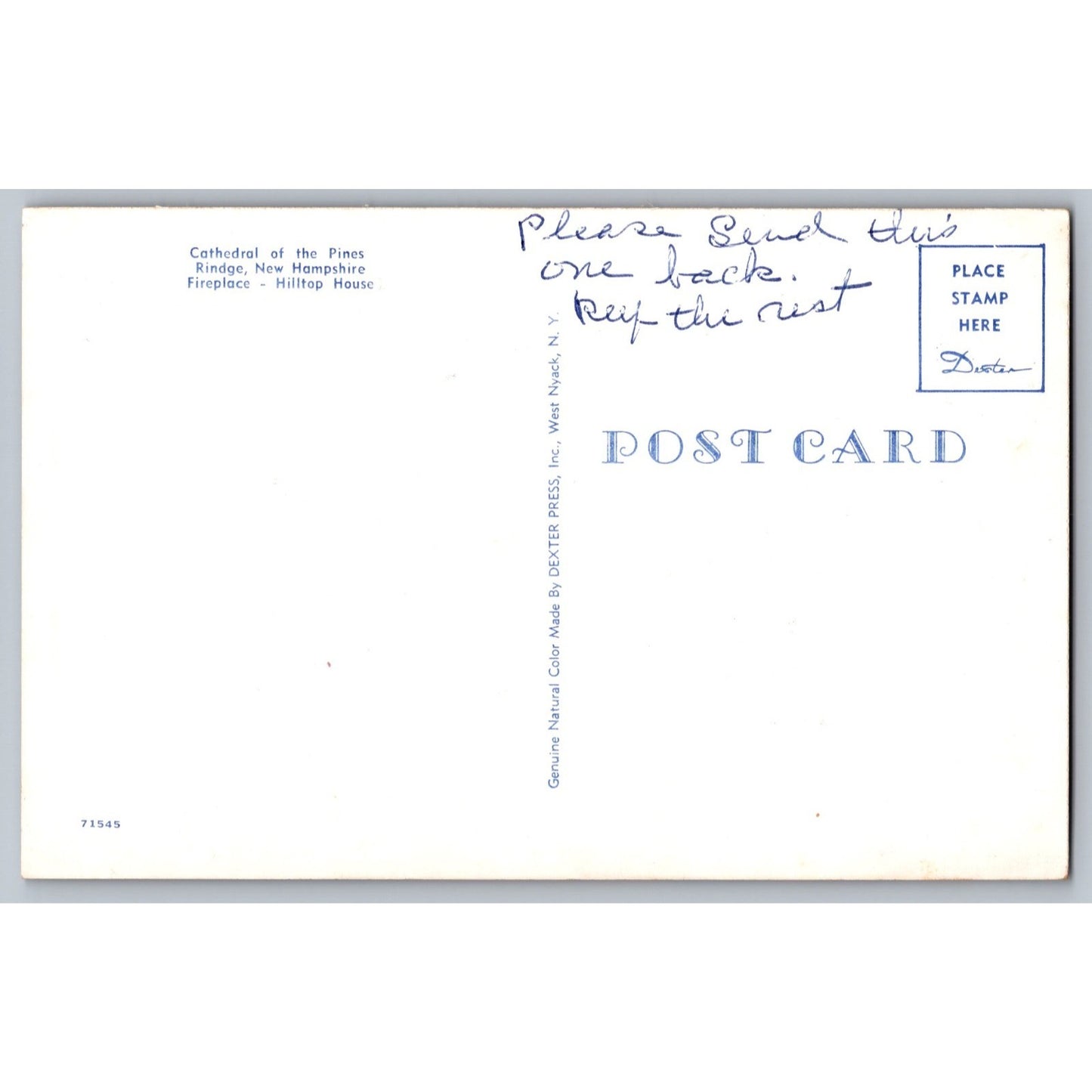 Rindge NH New Hampshire Hilltop House Cathedral of the Pines Chrome Postcard