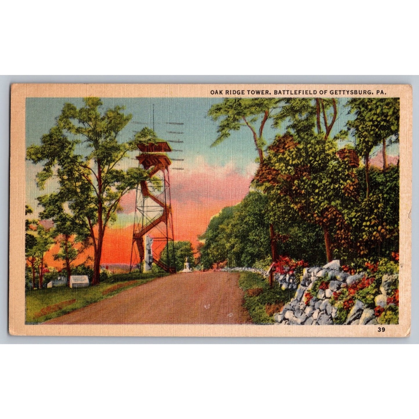 Gettysburg PA Pennsylvania Oak Ridge Tower Battlefield 1954 Linen Postcard Used