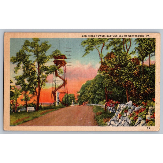 Gettysburg PA Pennsylvania Oak Ridge Tower Battlefield 1954 Linen Postcard Used