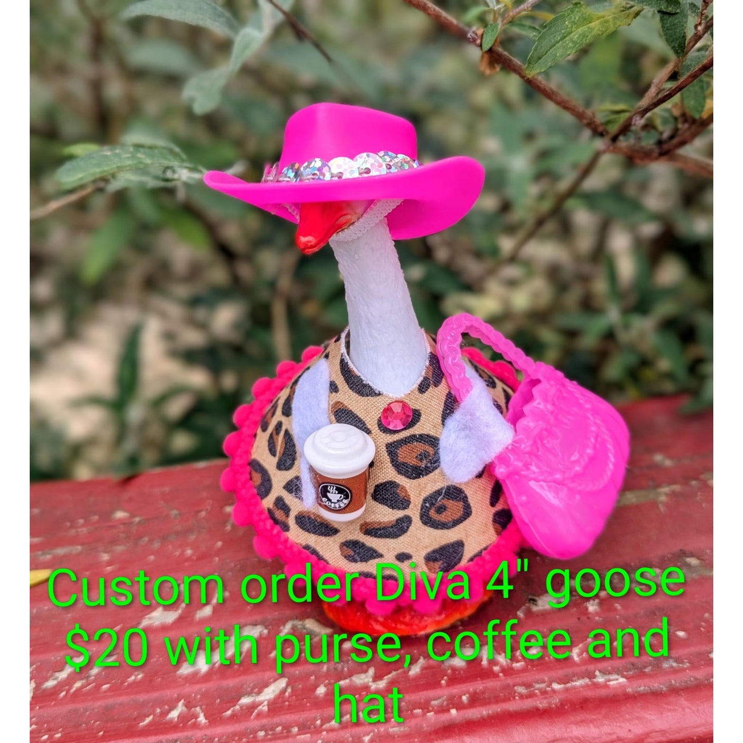 Custom Order Diva Goose - 4" Goose Figurine With Handcrafted Outfit For Home Or Office Décor