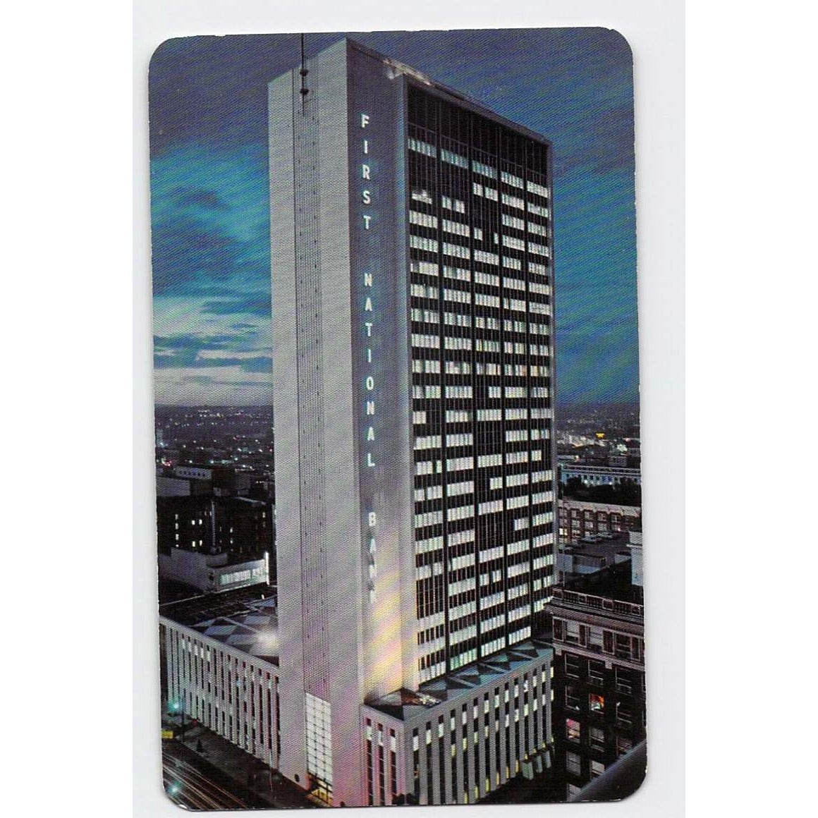 Denver CO Colorado First National Bank at Night Chrome Postcard Unused