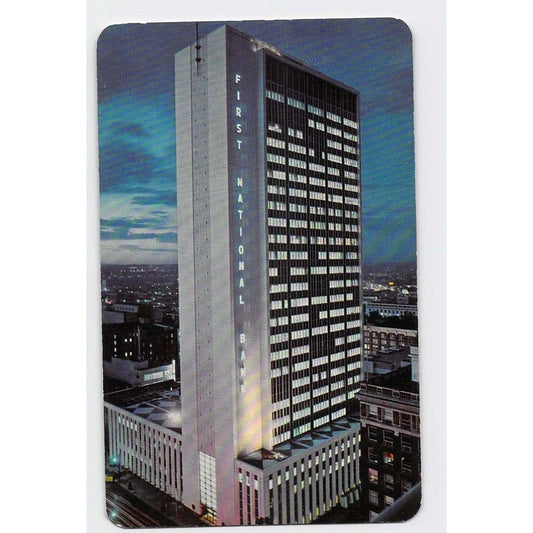 Denver CO Colorado First National Bank at Night Chrome Postcard Unused