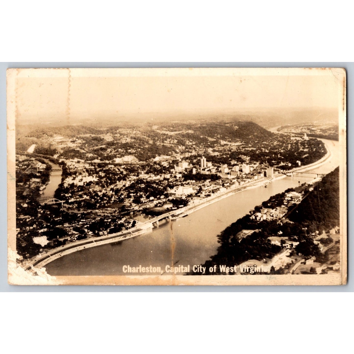 RPPC Charleston WV West Virginia Capitol City Aerial View Real Photo Postcard