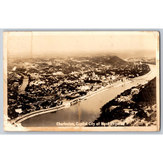 RPPC Charleston WV West Virginia Capitol City Aerial View Real Photo Postcard