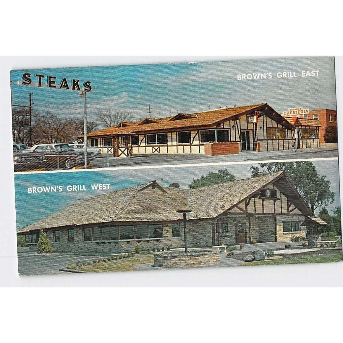 Wichita KS Kansas Brown's Grill East & West Chrome Postcard Unused