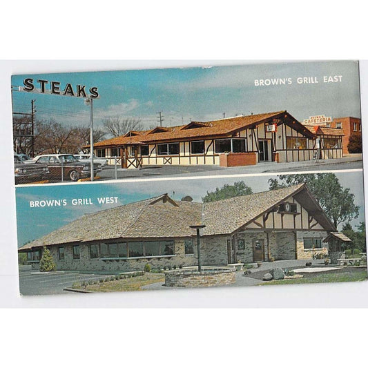 Wichita KS Kansas Brown's Grill East & West Chrome Postcard Unused