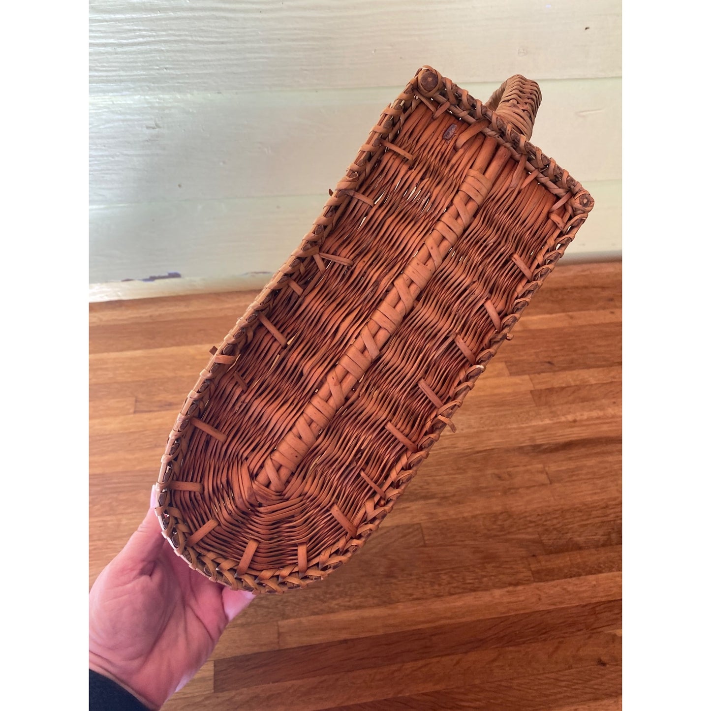 Vintage Wicker Firewood Kindling Basket With Handle Handwoven Rectangular Design