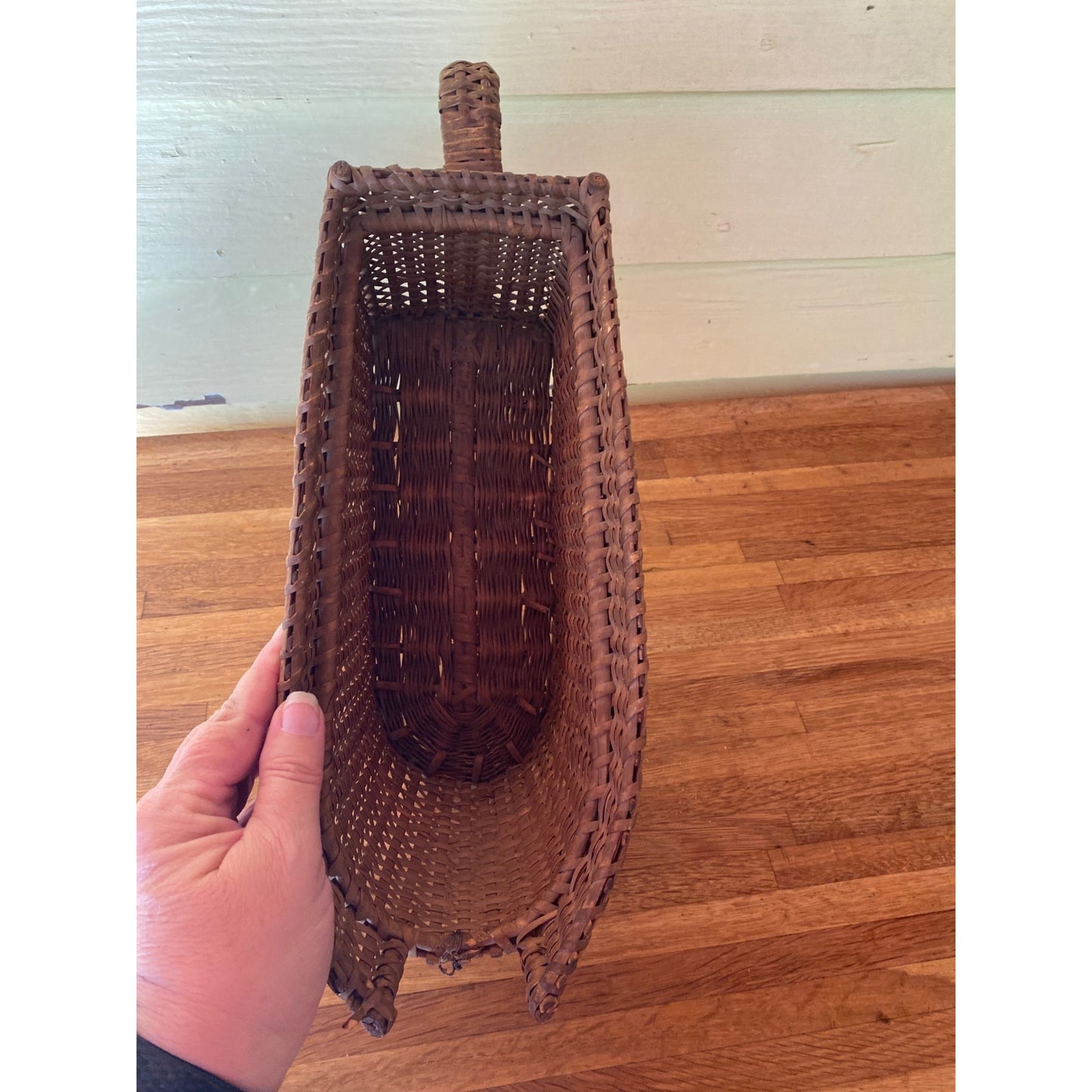 Vintage Wicker Firewood Kindling Basket With Handle Handwoven Rectangular Design