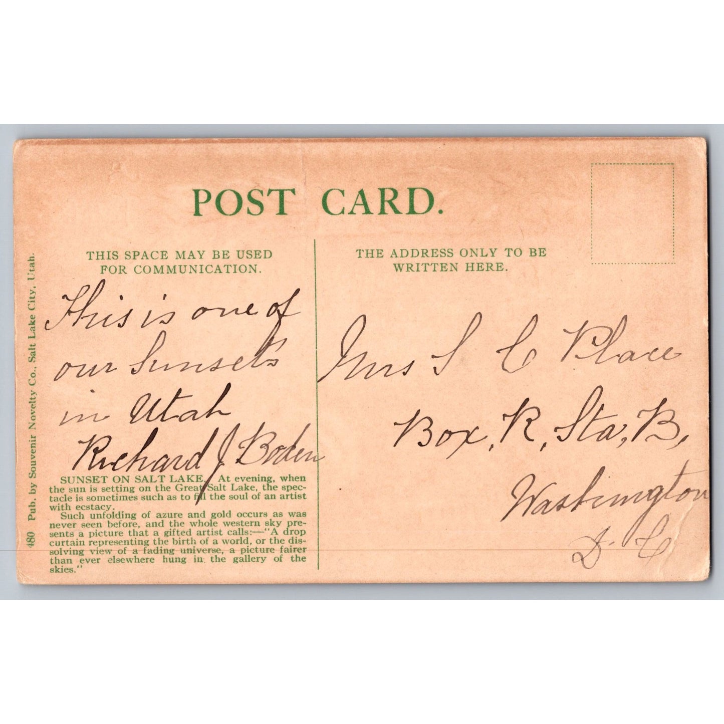 Postcard UT Utah Midlake Sunset & Overland Limited Train Railway Divided Back 1920s