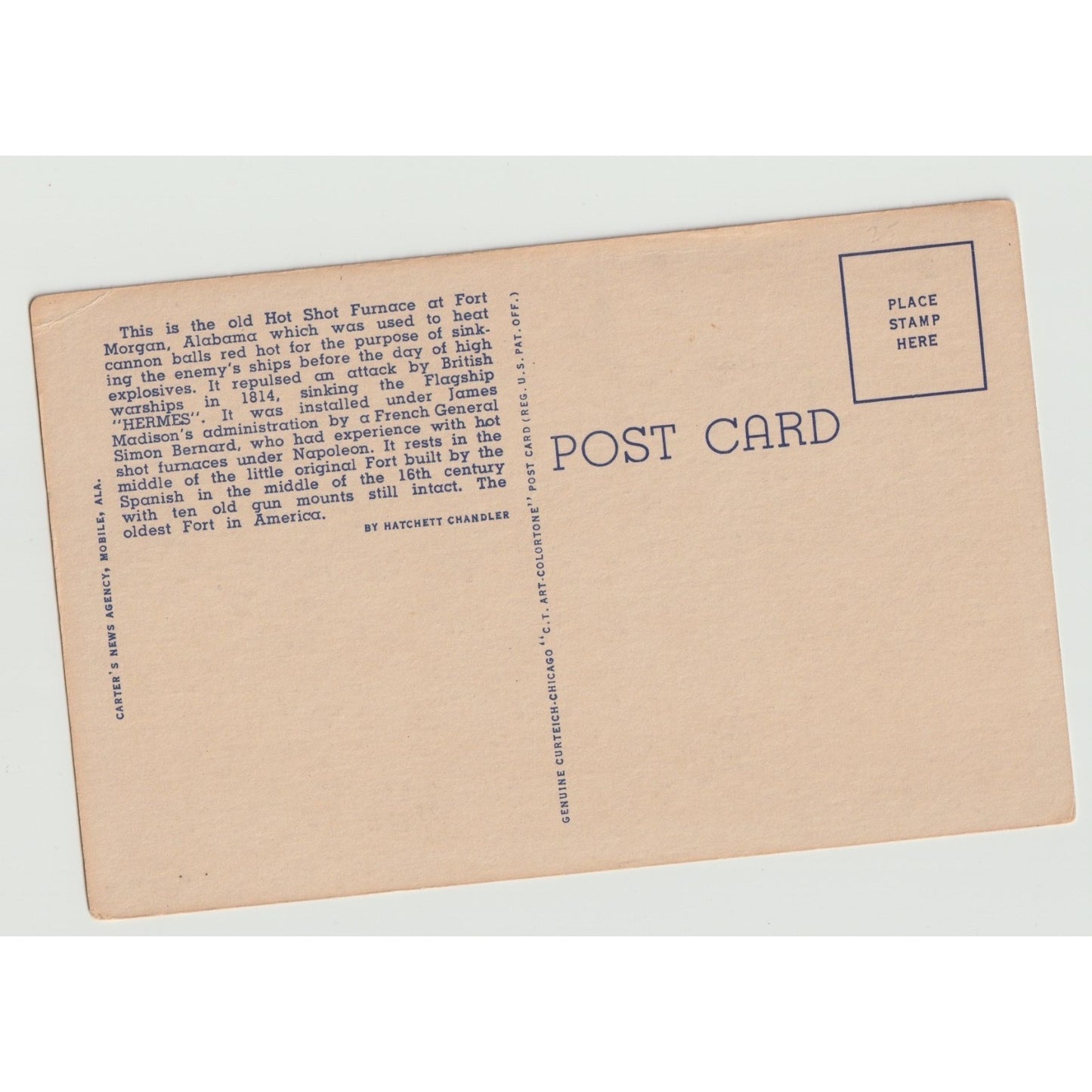 Fort Morgan AL Alabama Old Hot Shot Furnace White Border Postcard Unused