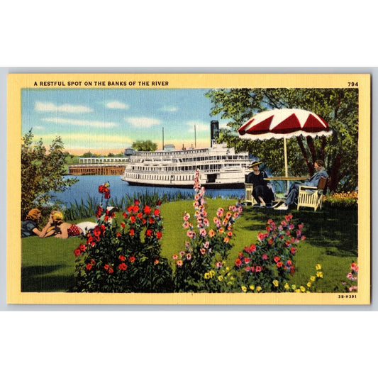 Sacramento CA California Steamboat A Restful Spot on the River Linen Postcard