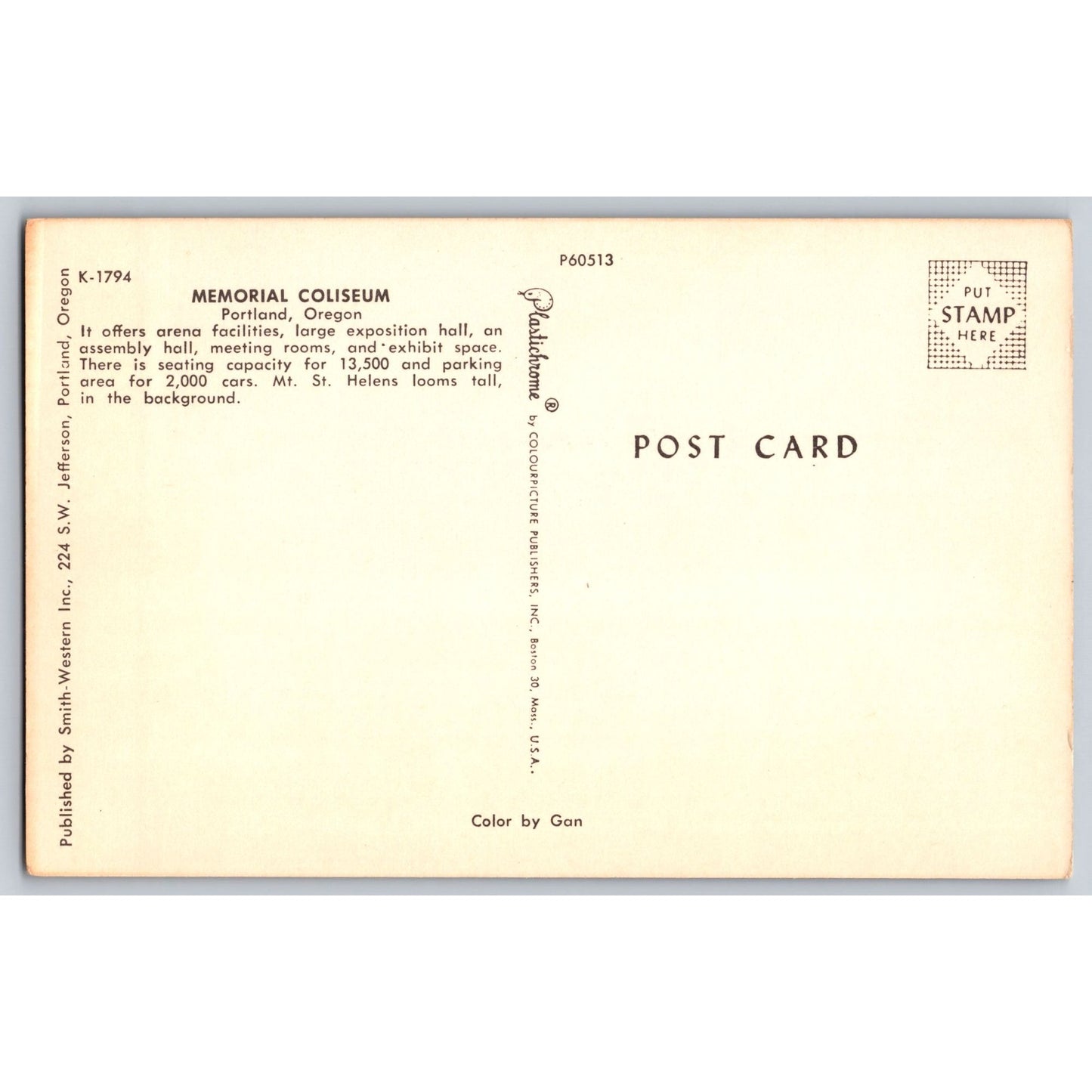 Portland OR Oregon Memorial Coliseum Mt St Helens Postcard Smith-Western