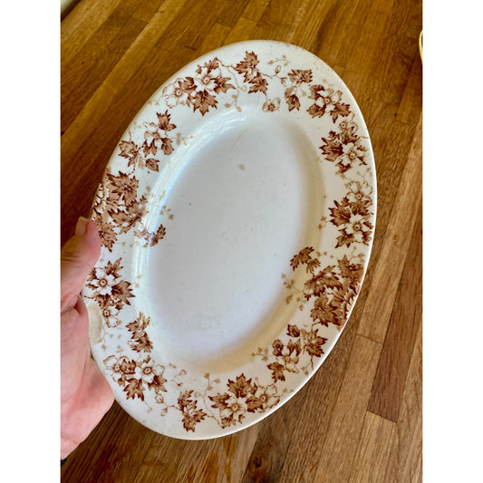 Brown Transferware Oval Platter John Maddock & Sons England Brown Floral Pattern Vintage