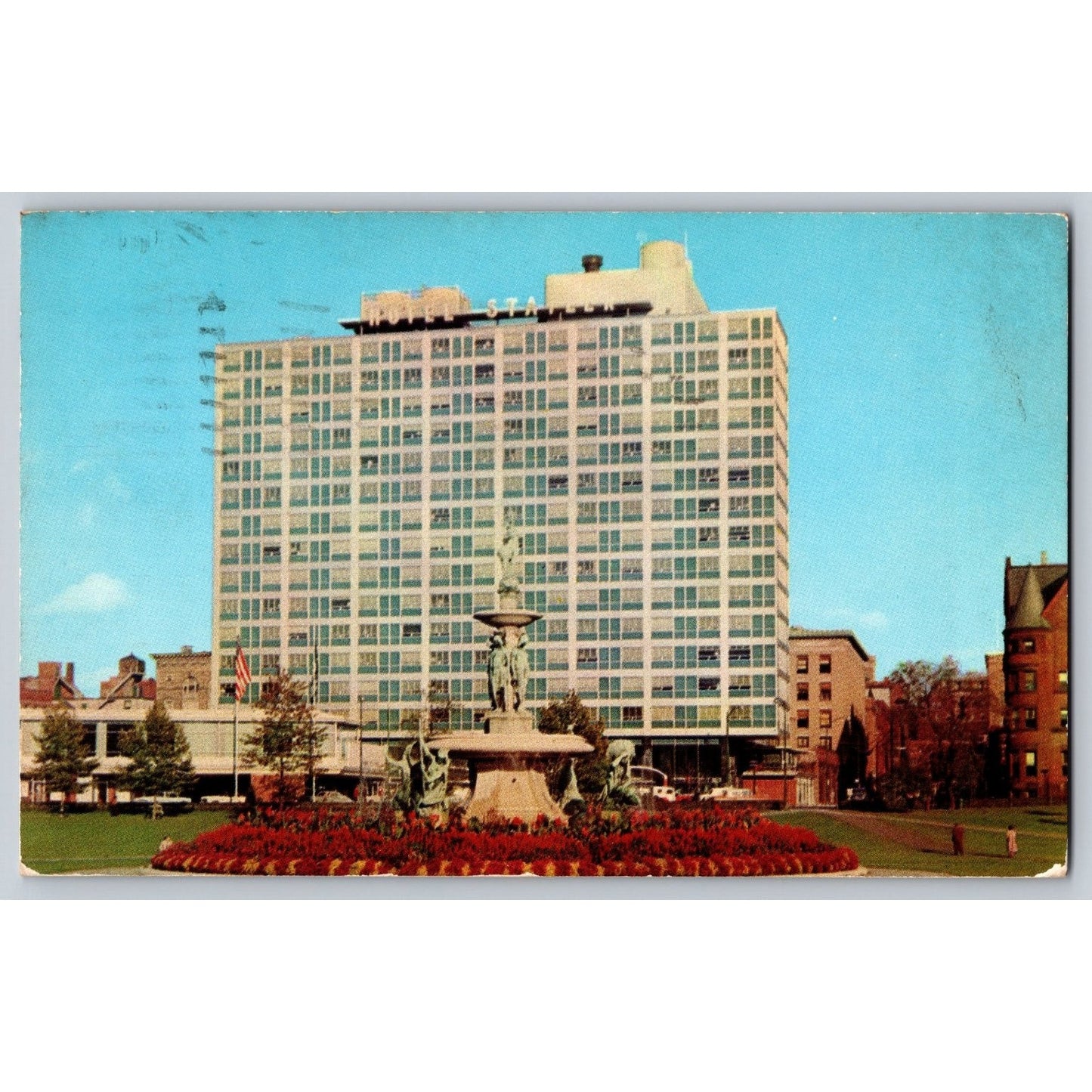 Hartford CT Connecticut Statler Hotel with Fountain 1955 Chrome Postcard Used
