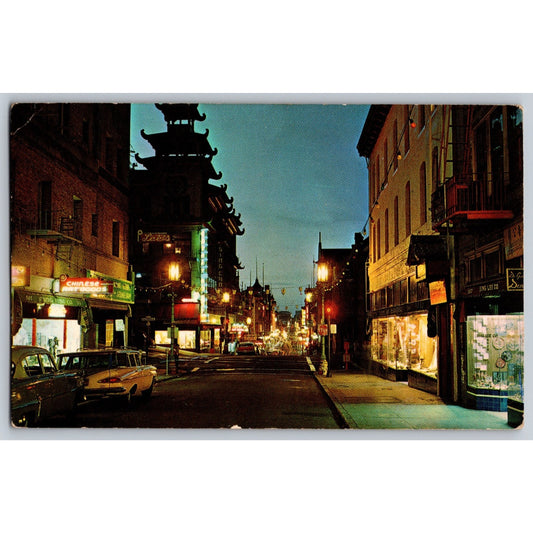 San Francisco CA California Chinatown at Night Chrome Postcard Unused