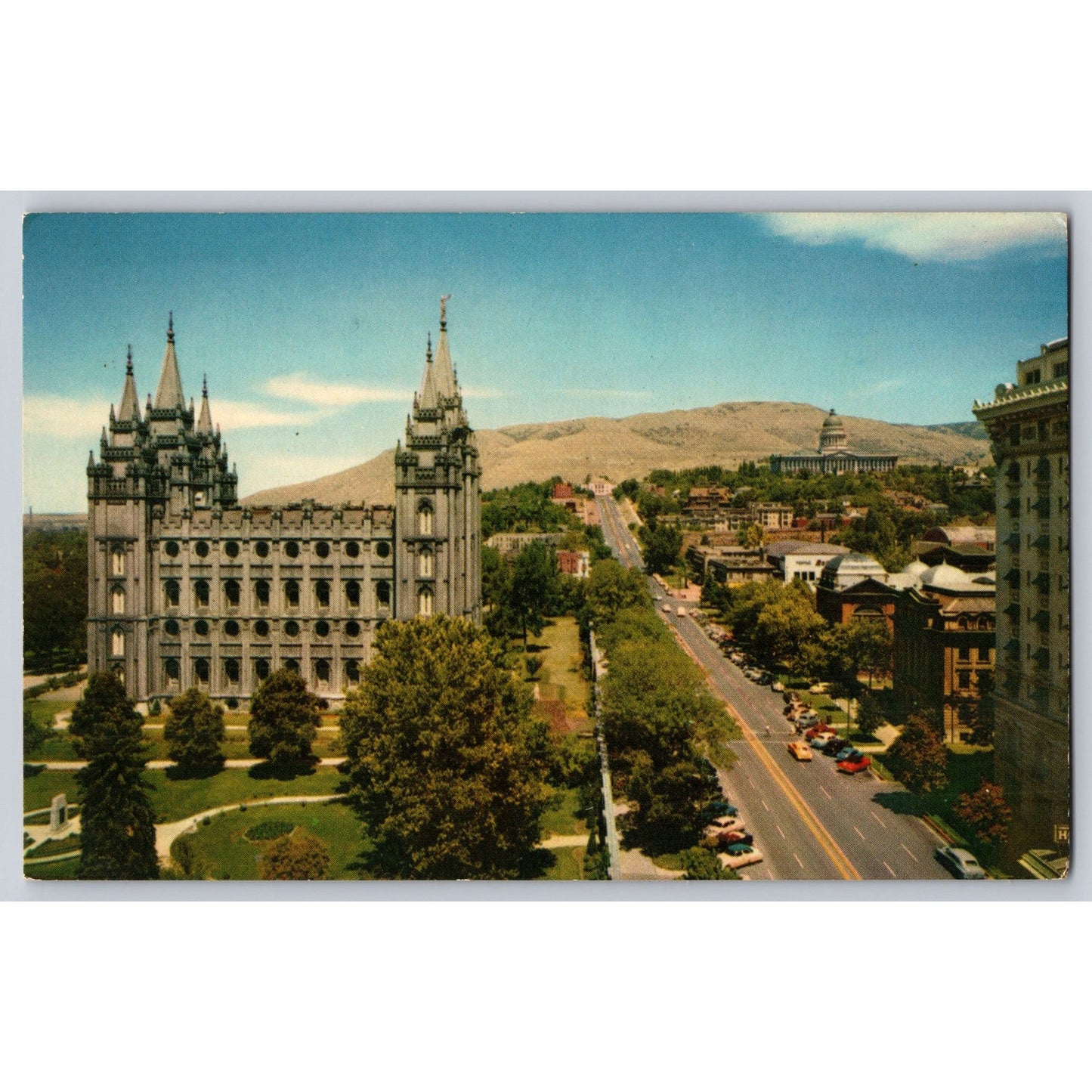 Salt Lake City UT Utah North Main Street Mormon Temple Capitol 1950s Postcard