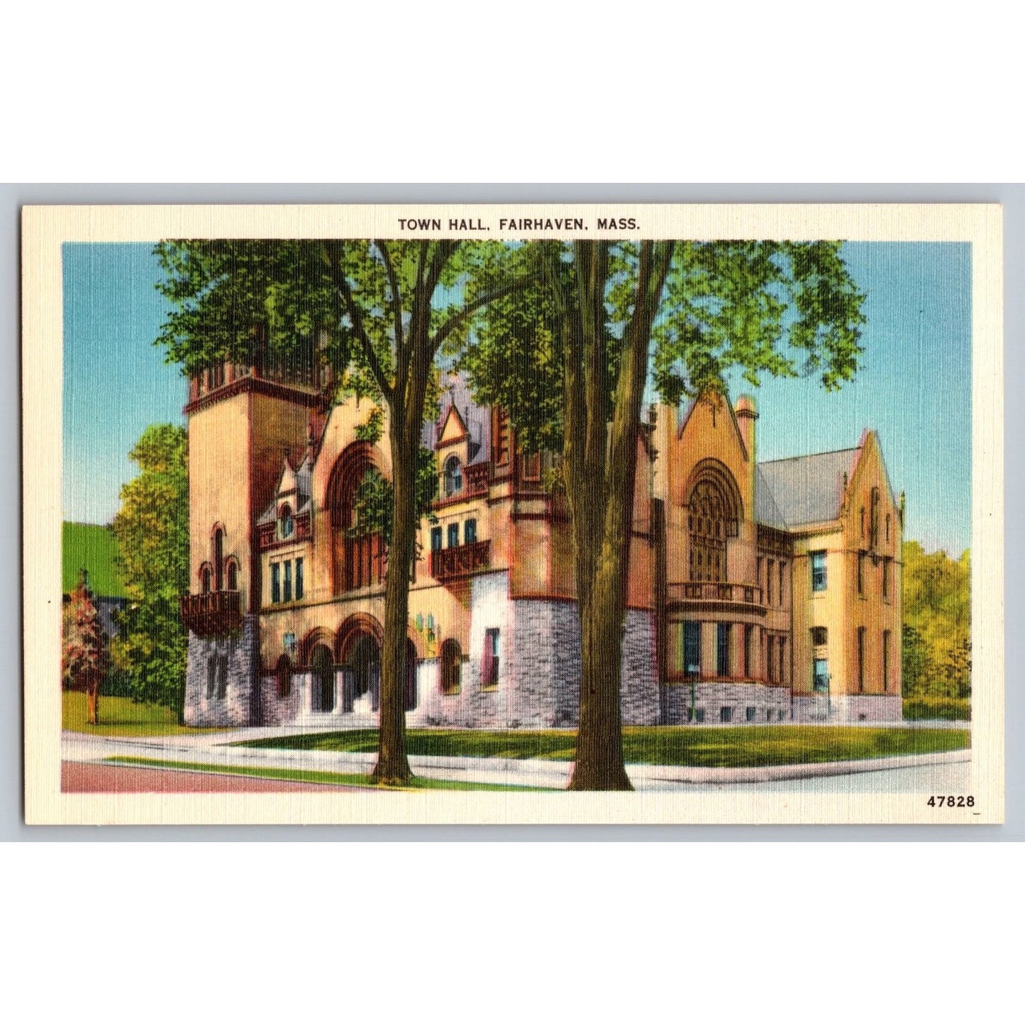 Fairhaven MA Massachusetts Town Hall Scenic View White Border Postcard Unused