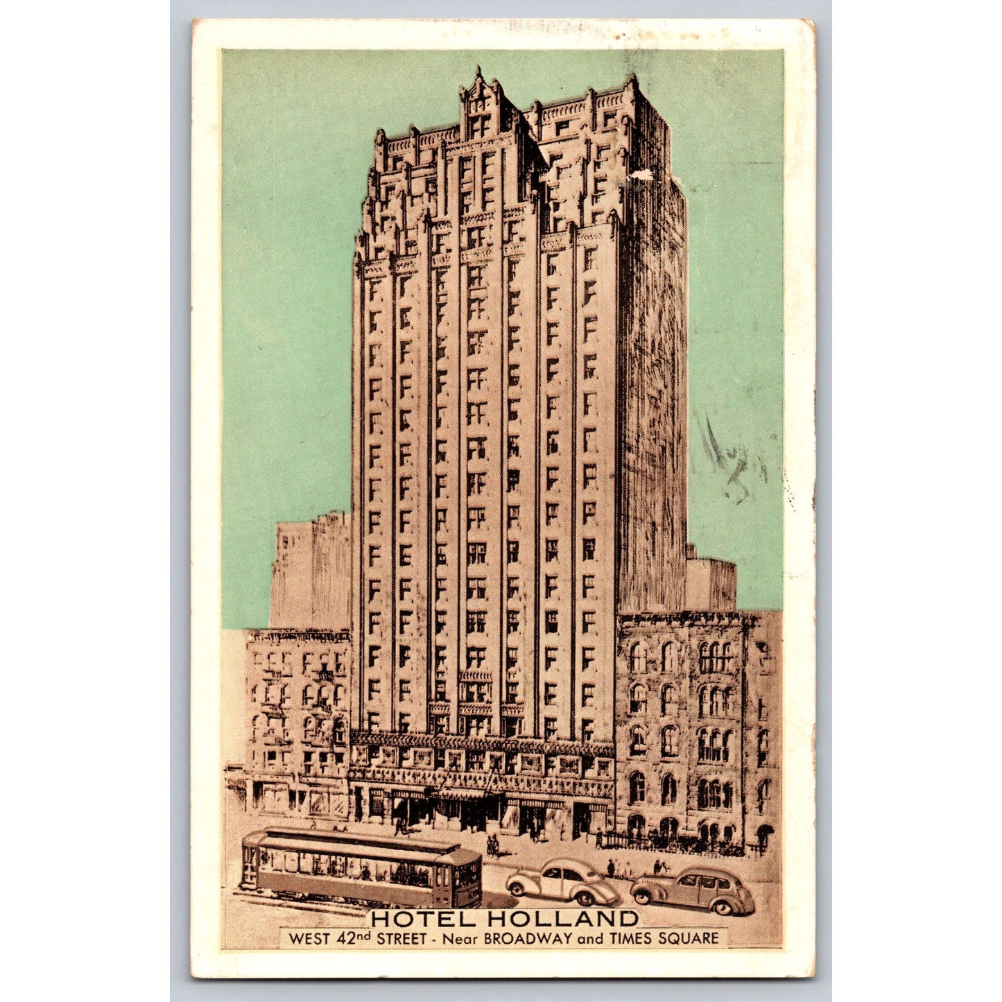 MISS PRINT New York City NY Hotel Holland Times Square 1939 White Border Postcard Unused