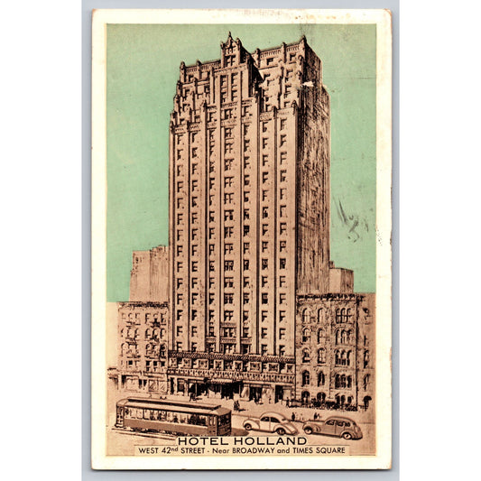 MISS PRINT New York City NY Hotel Holland Times Square 1939 White Border Postcard Unused
