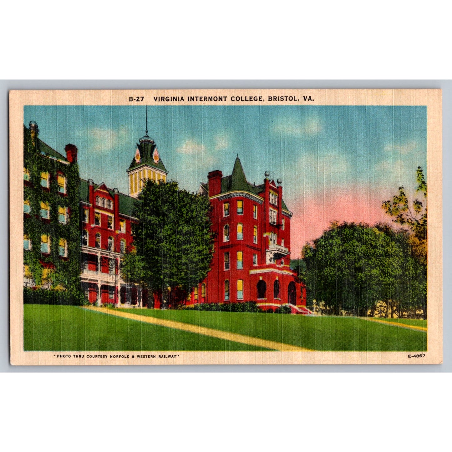 Bristol VA Virginia Intermont College White Border Postcard Asheville Post Card