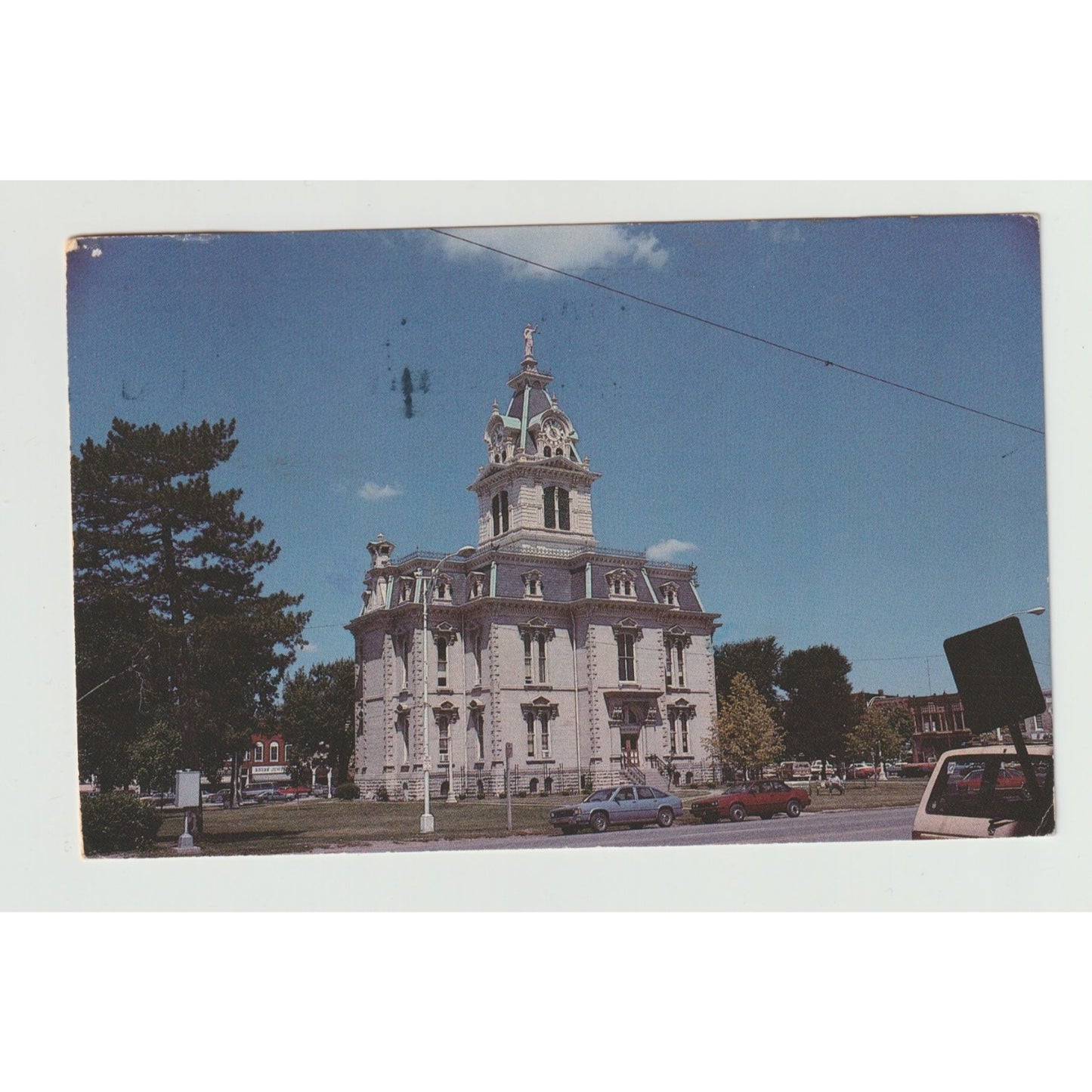 Bloomfield IA Iowa Davis County Courthouse Chrome Postcard Used Old Cars