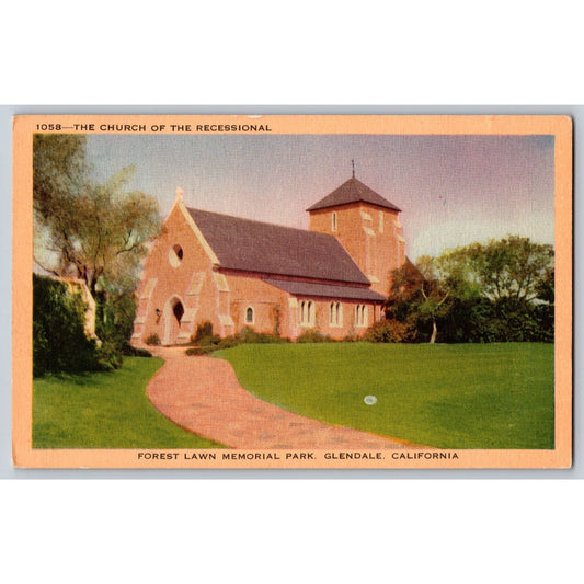 Glendale CA California Forest Lawn Memorial Park Church Linen Postcard