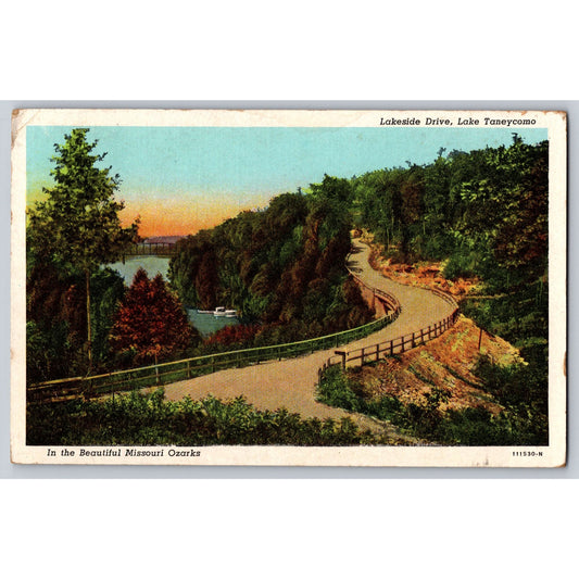 Lake Taneycomo MO Missouri Ozarks Scenic Lakeside Drive 1930s Postcard