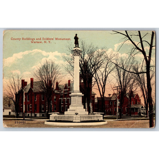 Warsaw NY New York County Buildings Soldiers Monument 1916 Divided Back Postcard