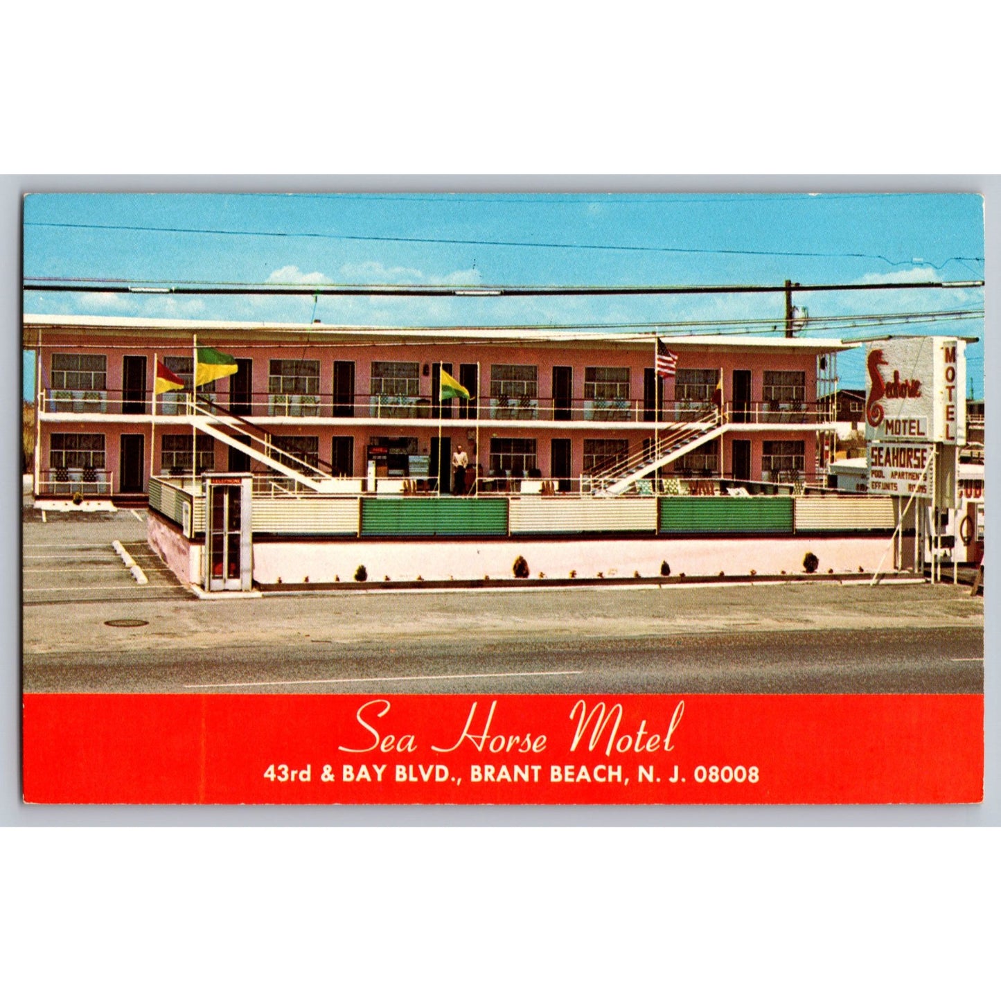 Brant Beach NJ New Jersey Sea Horse Motel Chrome Postcard Unused