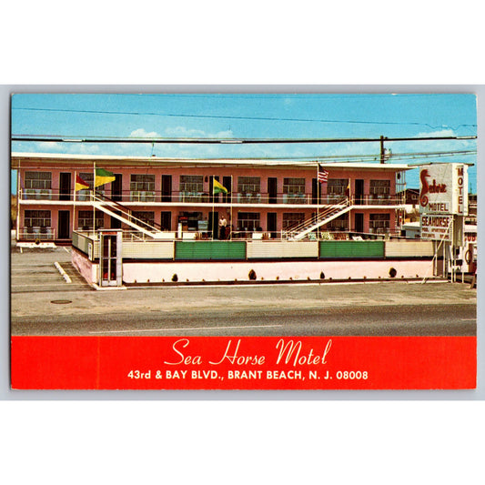 Brant Beach NJ New Jersey Sea Horse Motel Chrome Postcard Unused