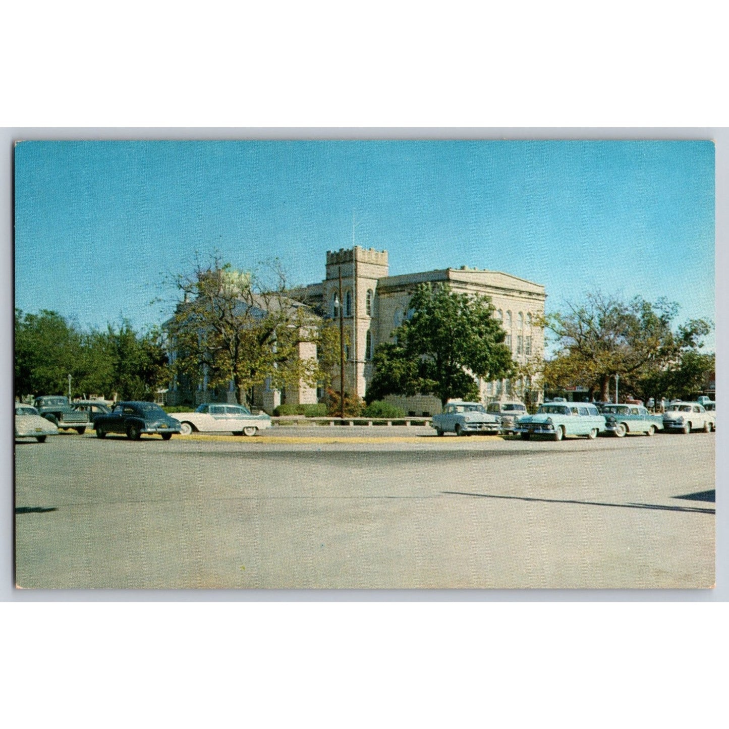 Hamilton TX Texas County Court House 1950s Cars Chrome Postcard Lee Caskey
