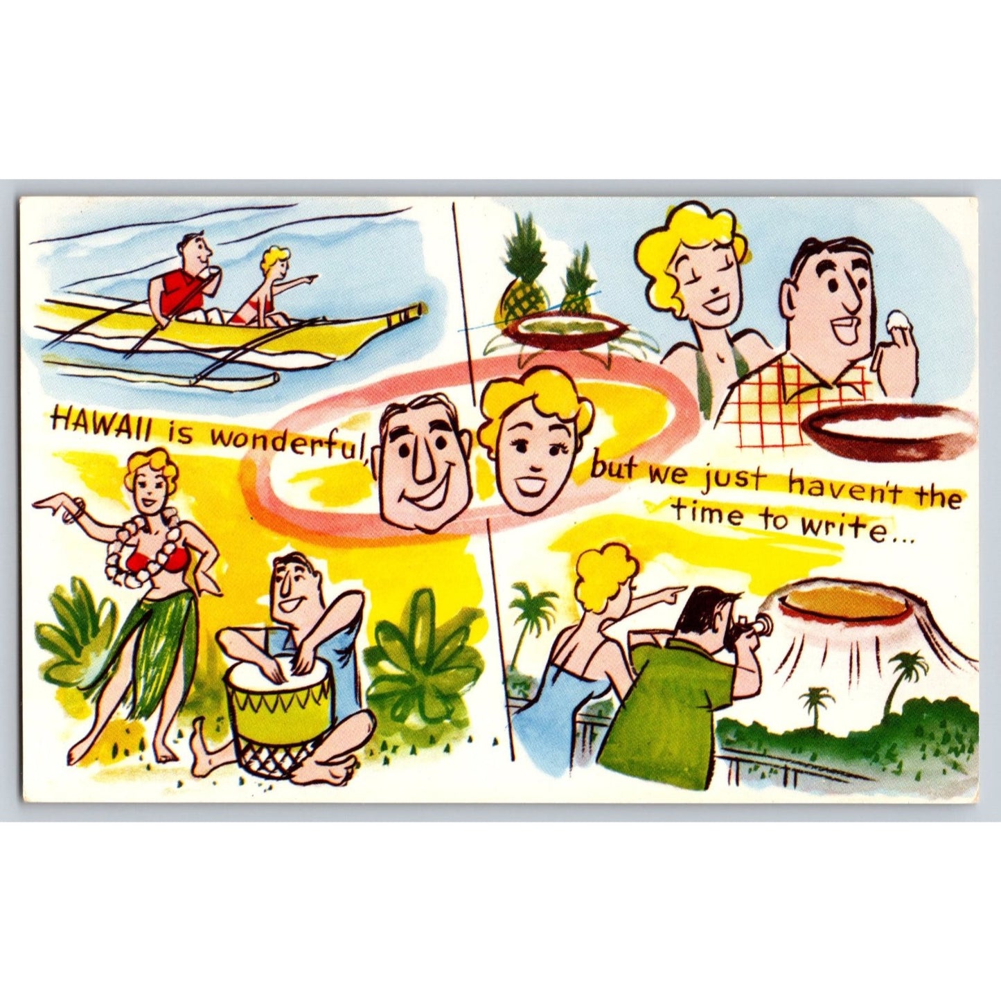Comic Cartoon Postcard HI Hawaii is Wonderful Card Surfing Drum Mike Roberts