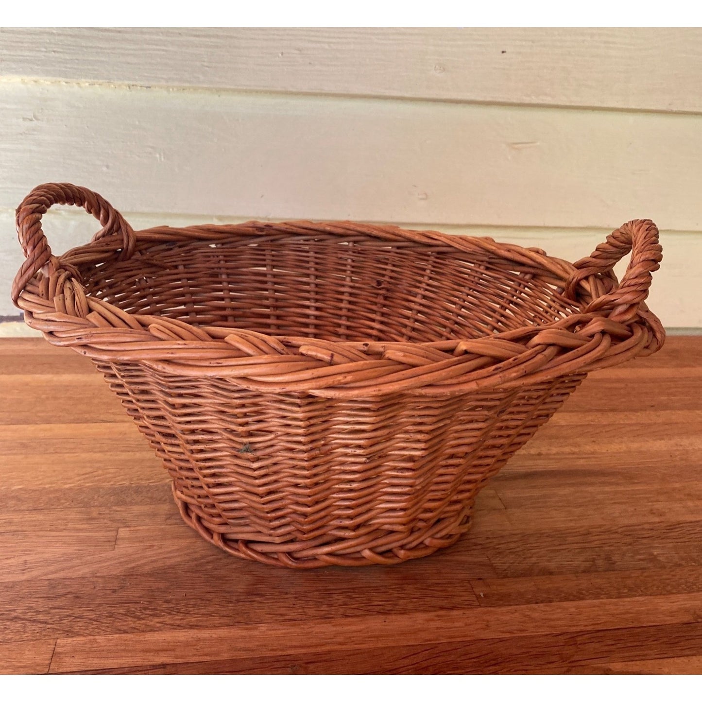 Small Handwoven Wicker Basket With Handles - Child Size Laundry Basket 15" Diameter - Natural Decor Or Storage