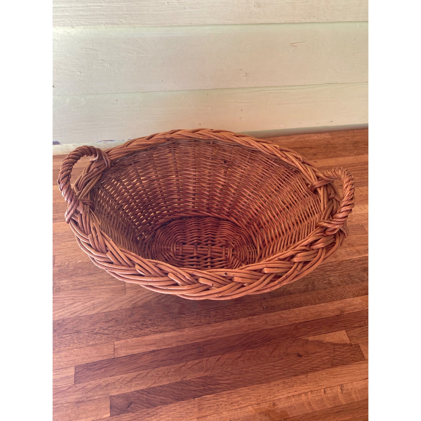 Small Handwoven Wicker Basket With Handles - Child Size Laundry Basket 15" Diameter - Natural Decor Or Storage