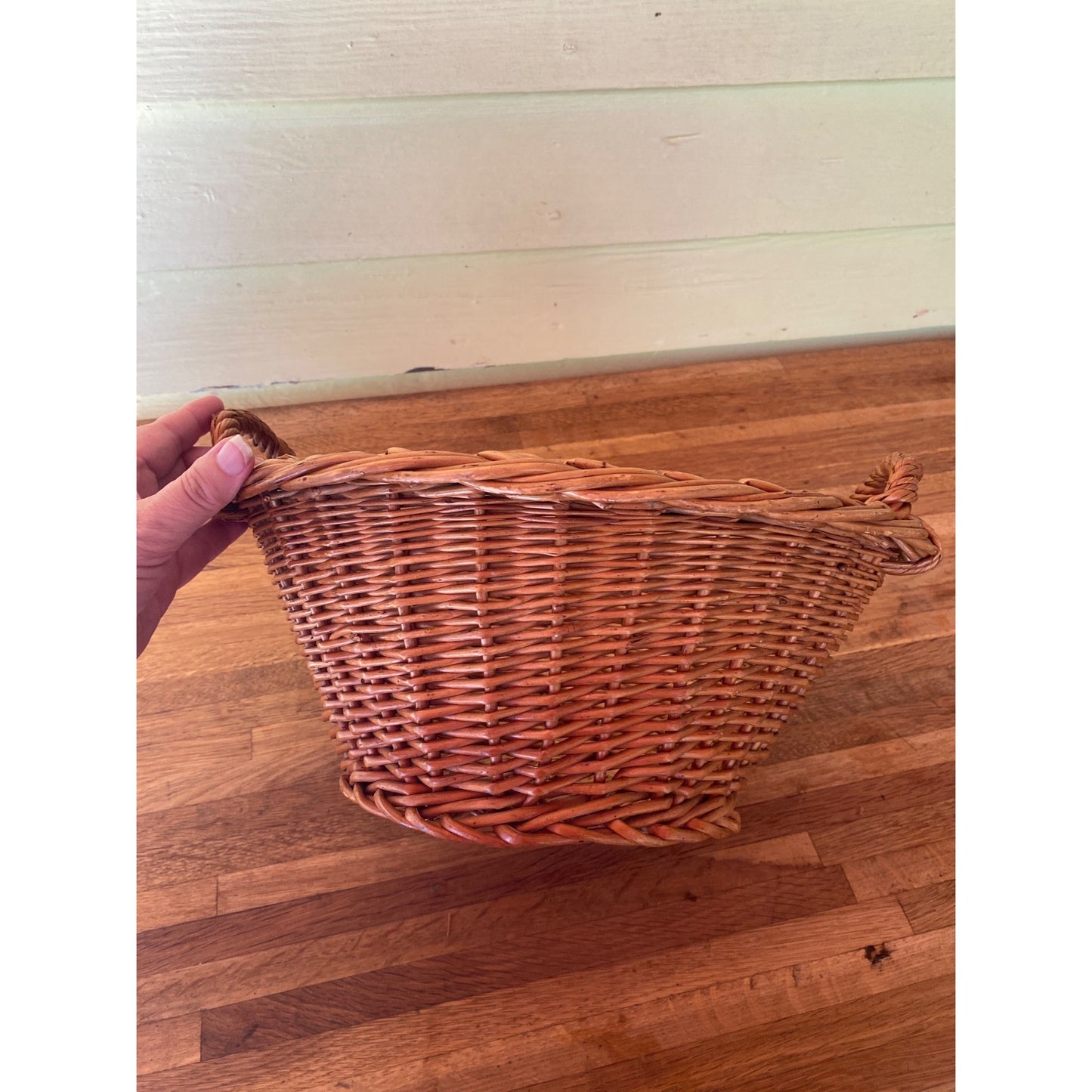 Small Handwoven Wicker Basket With Handles - Child Size Laundry Basket 15" Diameter - Natural Decor Or Storage
