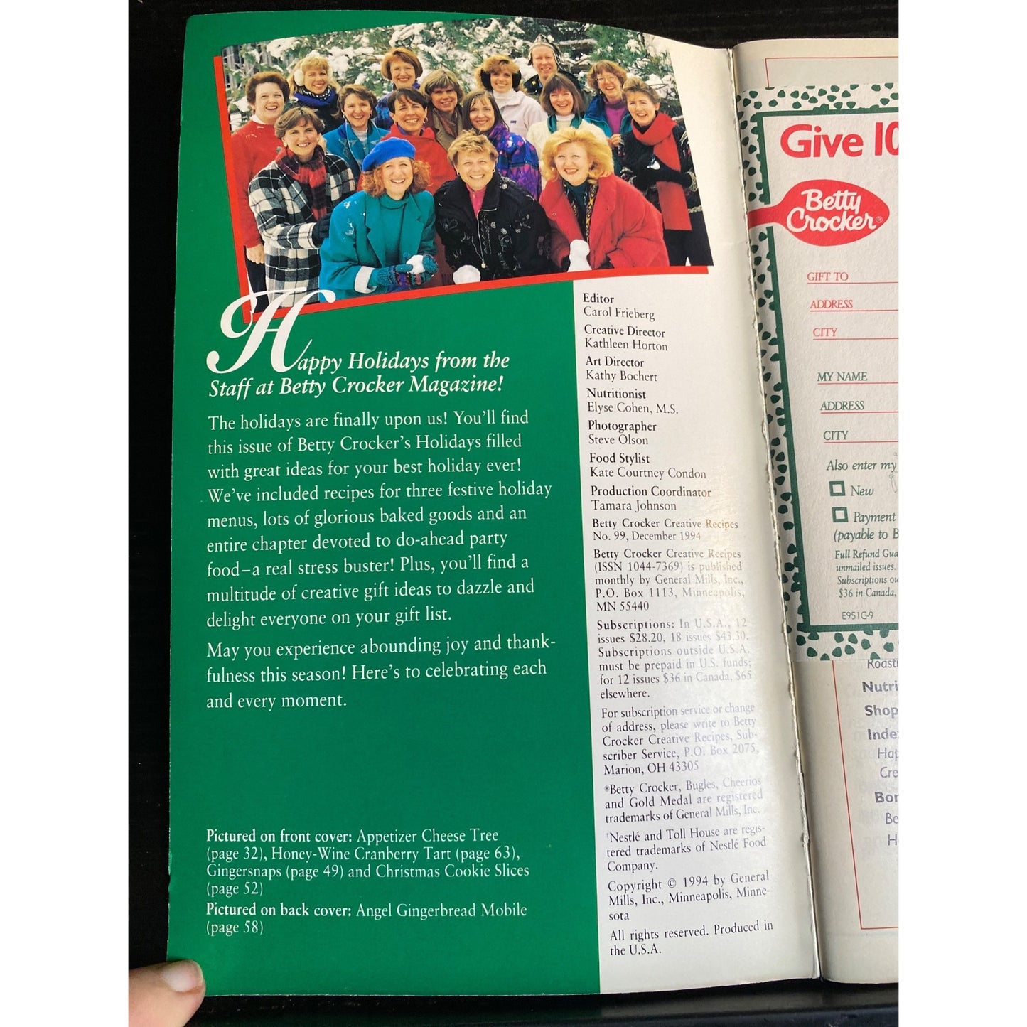 Betty Crocker Holidays Recipe Magazine Cookbook Booklet December 1994