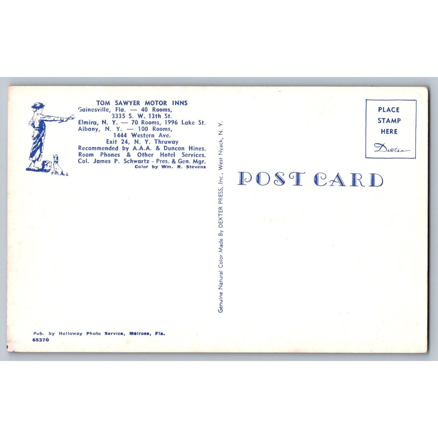 Albany NY New York Tom Sawyer Motor Inn Chrome Postcard Unused Dexter