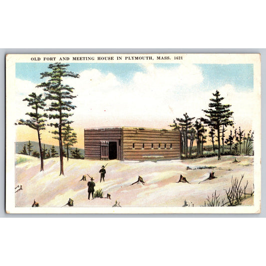Plymouth MA Massachusetts Old Fort & Meeting House Postcard Smiths News Shop