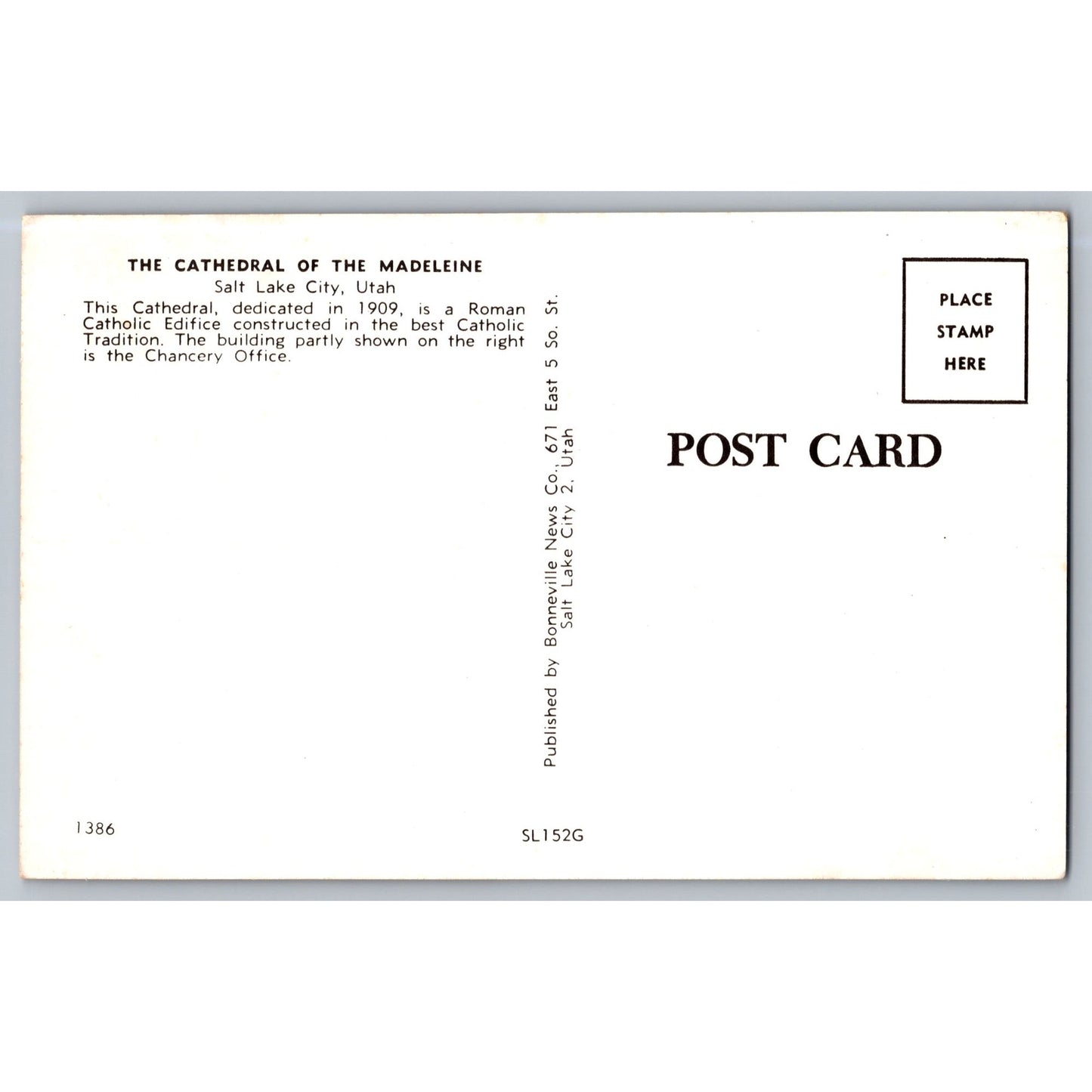 Salt Lake City UT Utah Cathedral Of The Madeleine Roman Catholic Church Postcard