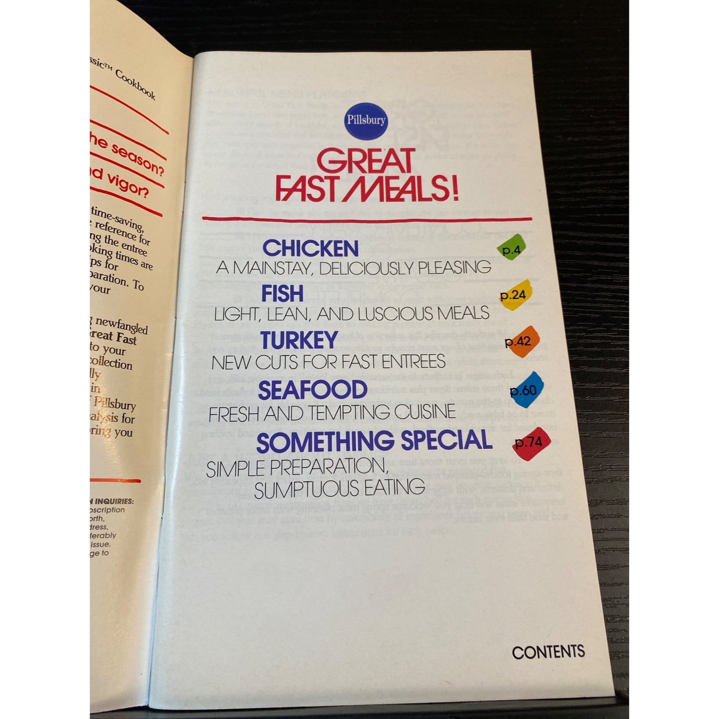 Pillsbury Great Fast Meals Cookbook Booklet 1987 Chicken Fish Turkey & Seafood