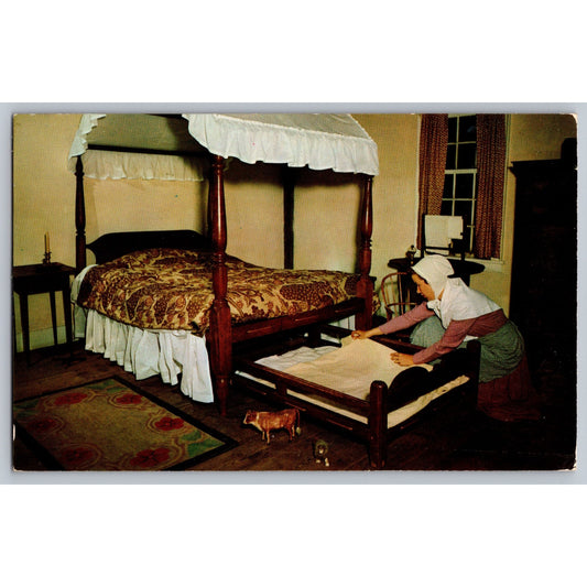Sturbridge Village MA Massachusetts Trundle Bed Scene Museum Chrome Postcard