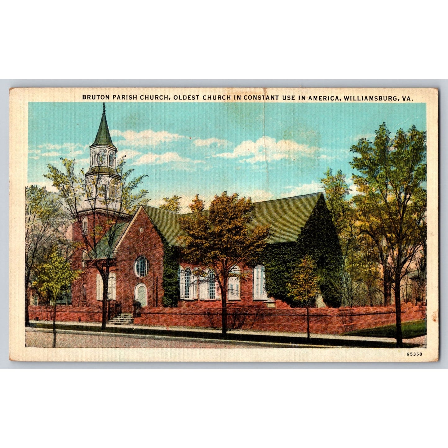 Williamsburg VA Virginia Bruton Parish Church 1937 Postcard Kaufmann Used