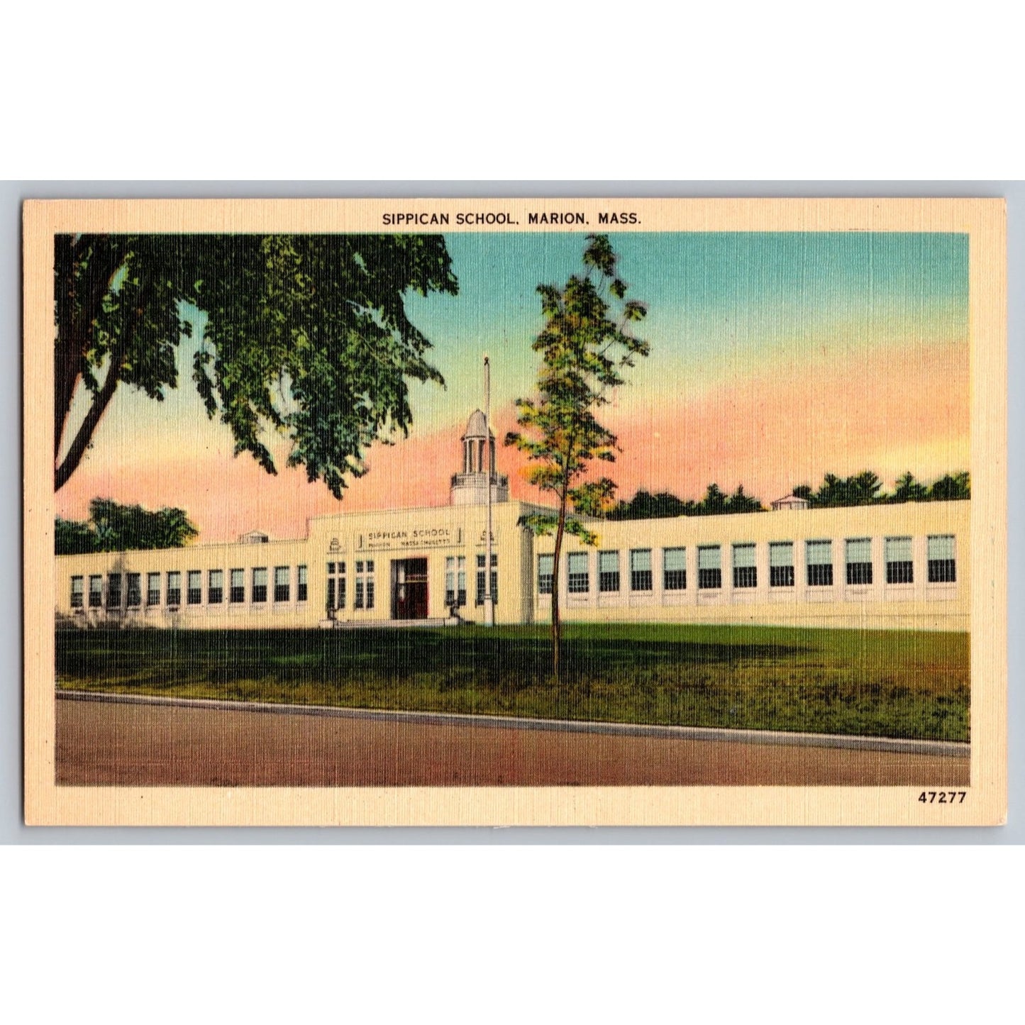 Marion MA Massachusetts Sippican School White Border Postcard New Bedford News