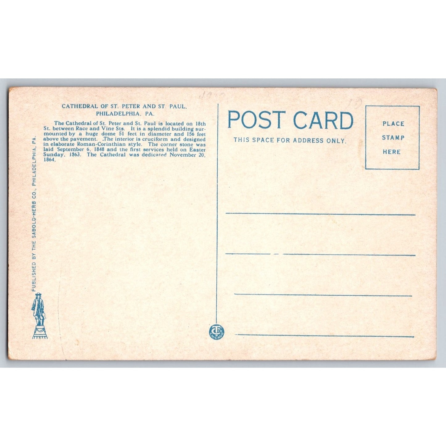 Philadelphia PA Pennsylvania Cathedral of St. Peter and St Paul Divided Postcard
